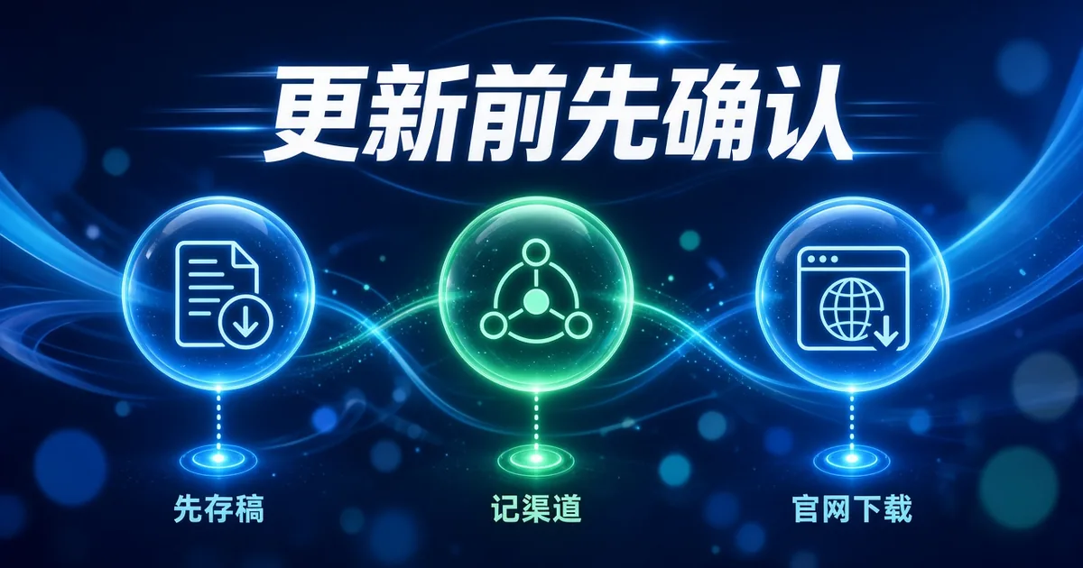 更新前先确认：存稿、记渠道、官网下载