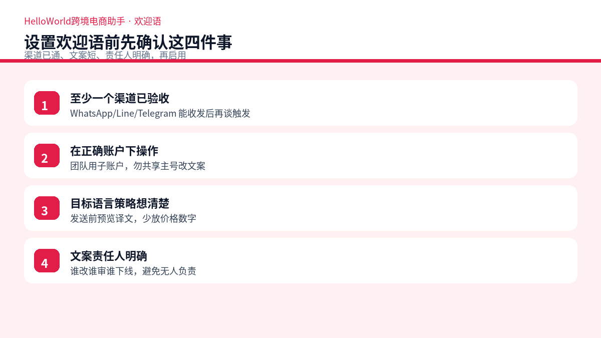 设置欢迎语前确认清单示意